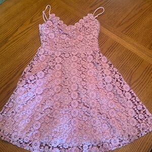 NWT B Darlin size 3/4 pink lined lace spaghetti strap dress.